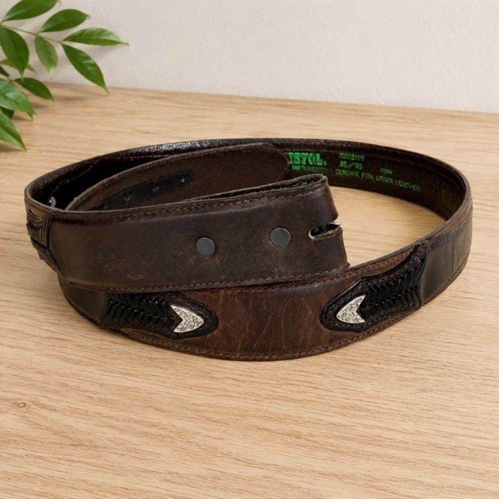 Resistol Brown Leather Western Belt Strap 38 Silver Tip No Buckle